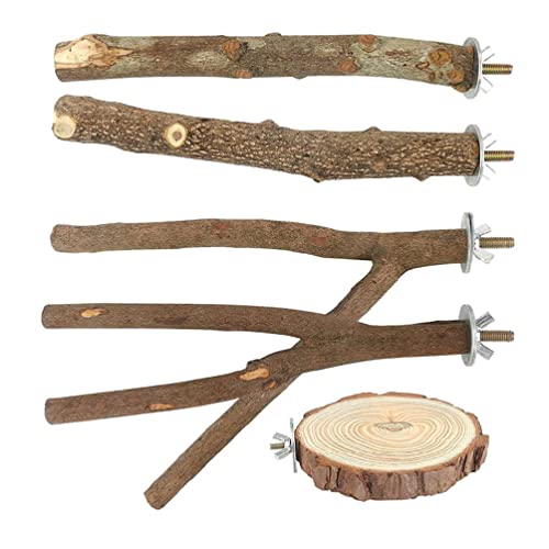 5 Pieces Bird Perch Platform Stand Natural Wood Standing Climbing Bar Paw Grinding Toys for Birds Cage Accessories parrot perch stand toy for small medium birds natural wood