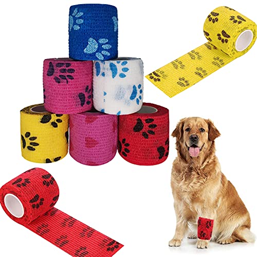 6 rollos de vendaje autoadhesivo para huellas de perro, vendaje elástico para dedos, muñeca, rodillas, tobillos, 5 cm x 4,5 m, vendaje autoadhesivo para perros y mascotas