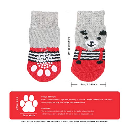 8 piezas de calcetines antideslizantes para perros, patrón de oso lindo, zapatos de protector de pata de control de tracción para interiores, para perros pequeños, cachorros, gatos (tamaño mediano)