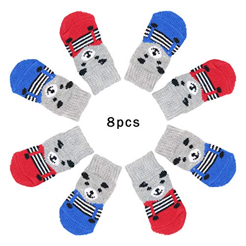 8 piezas de calcetines antideslizantes para perros, patrón de oso lindo, zapatos de protector de pata de control de tracción para interiores, para perros pequeños, cachorros, gatos (tamaño mediano)
