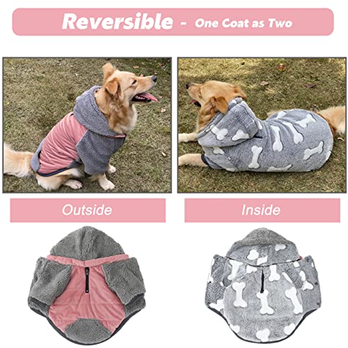 Abrigo de lana para perros con capucha, linda chaqueta reversible para perros, ropa térmica para perros medianos, ropa de perro de perro de perro de perro de perro de perro pequeño, rosa XL