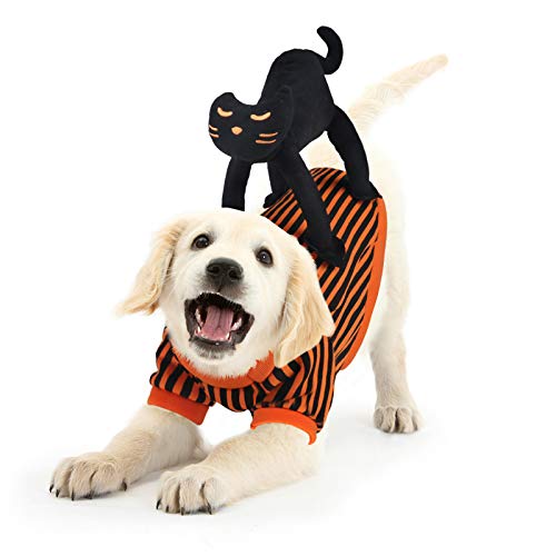 Abrigo Perro Navidad,Idepet Disfraz de Perro con Diseño de Gato Negro Disfraces Perros para Christmas Fiesta de Halloween Naranja Negro