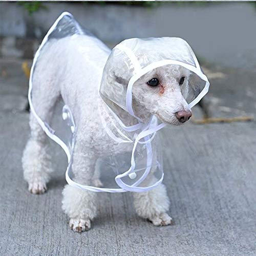 Abrigo reflectante para perros y gatos con capucha ajustable PVC transparente poncho impermeable ultraligero para perros pequeños (blanco, M)