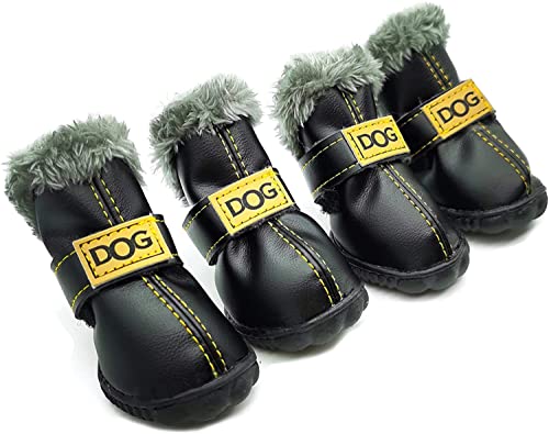 ABRRLO Zapatos de invierno para perros, impermeables, para caminar al aire libre, calentitos, botas de nieve para perros pequeños, botas a prueba de deslizamiento, 4 unidades, talla 3, color negro