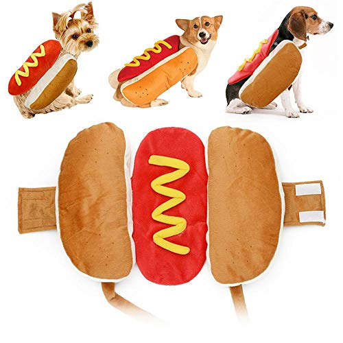 Aeromdale Hot Dog Pets Puppy Disfraz de Halloween Ropa Mostaza Ropa de Gato Traje para Perro pequeño Mediano - 1pc - M