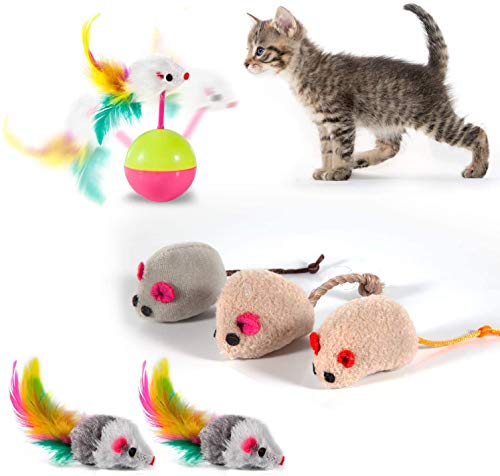 AILUKI Juego de 28 juguetes para gatos con túnel para gatos Jingle Bell, menta gata, pescado, ratones de juguete, túnel para gatos, juguete interactivo, paquete para Kitty (morado)