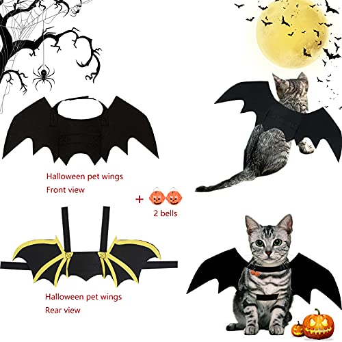 Alas de murciélago para Mascotas, Alas de murciélago para Perros Alas para Mascotas de Halloween con 2 Campana de Calabaza Disfraz de Murciélago para Gatos,para Fiesta de Halloween (2)