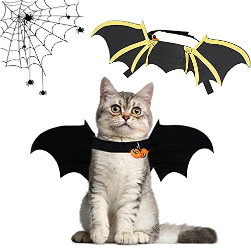 Alas de murciélago para Mascotas, Alas de murciélago para Perros Alas para Mascotas de Halloween con 2 Campana de Calabaza Disfraz de Murciélago para Gatos,para Fiesta de Halloween (2)