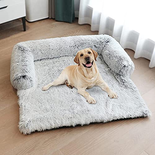 Alfombra de felpa suave para perro, cómoda manta ortopédica, lavable, antideslizante, cama para mascotas, cama para perros (115 x 95 cm), gris claro
