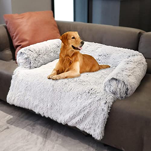 Alfombra de felpa suave para perro, cómoda manta ortopédica, lavable, antideslizante, cama para mascotas, cama para perros (115 x 95 cm), gris claro