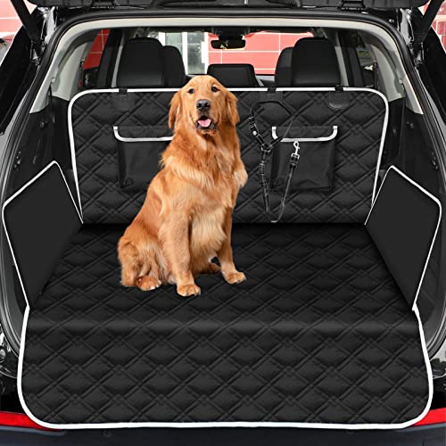 Alfombrilla para maletero de coche para perros con cinturón de seguridad, impermeable, antideslizante, con protector lateral y parachoques para SUV, camiones (185 x 103 cm)