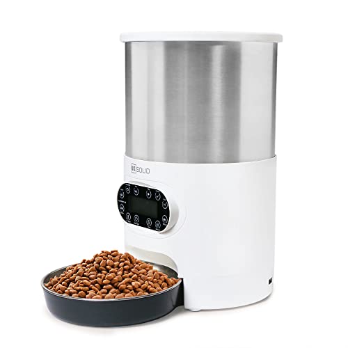 Alimentador automático de acero inoxidable para mascotas, alimentador para perros, dispensador de alimentos, grabadora de voz, batería y alimentación enchufable por U.S. Solid