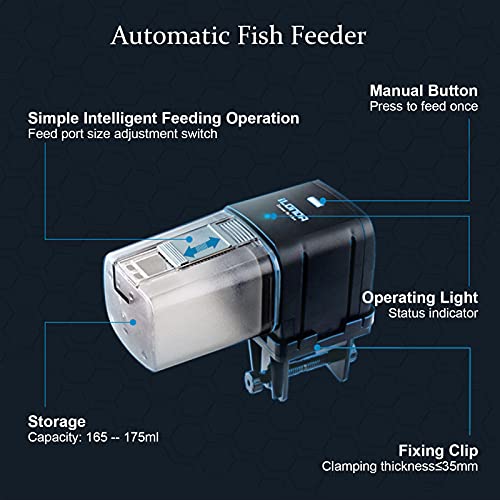 Alimentador Automático de Peces de Acuario Holzsammlung, Temporizador Inteligente para Tanque de Acuario (Negro), Dispensador de Alimento Peces Programable, a Través de La Aplicación