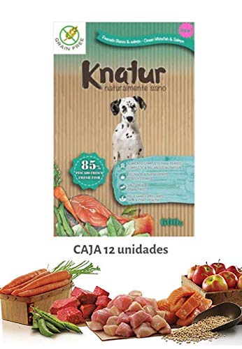 Alimento Natural casero para Perros, húmedo con Carne Fresca y Verduras Frescas - 90% Carne Knatur (12x600gr) (Salmón)