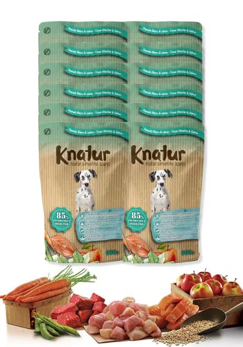 Alimento Natural casero para Perros, húmedo con Carne Fresca y Verduras Frescas - 90% Carne Knatur (12x600gr) (Salmón)