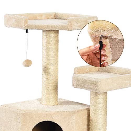 Amazon Basics - Torre en árbol con túnel y poste rascador para gatos, 48,3x48,3x109,2 cm, beige