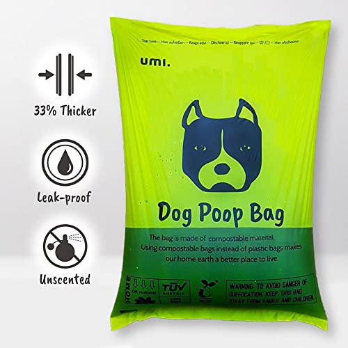 Amazon Brand - Umi Bolsas Caca Perro, Bolsas para Excrementos de Perro Compostables - Origen Vegetal, Compostaje, Sin Microplásticos, Resistentes a Fugas - 23 x 33 cm, 240 Bolsas
