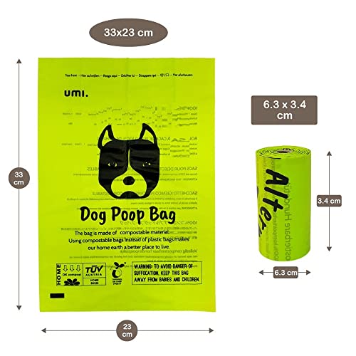 Amazon Brand - Umi Bolsas Caca Perro, Bolsas para Excrementos de Perro Compostables - Origen Vegetal, Compostaje, Sin Microplásticos, Resistentes a Fugas - 23 x 33 cm, 240 Bolsas