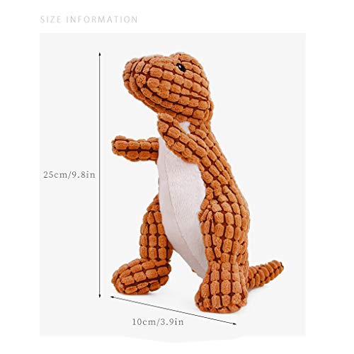 Andiker Juguete de peluche para perro de peluche Juguete interactivo duradero de pana Incluye juguete de peluche de plástico que hace ruido Squeaker forma de dinosaurio (naranja)