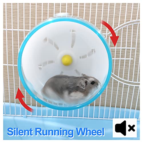 Andiker Rueda de ejercicio para Hamster de 4,72 pulgadas, accesorio de jaula de Hamster de juguete de ejercicio silencioso, para el oso de Shih Tzu en seda dorada de Hamster Nain (Azul)