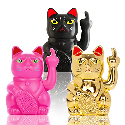 Angry Cat - De Lucky Cat (gato de ángulo) será un gato de olón – Angry Cat | Artículo de decoración de plástico para la oficina, el salón | para los amantes de los gatos | Color: rosa neón