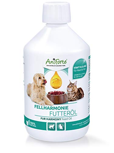 AniForte - Aceite Feed Oil para perros y gatos 500 ml - cuidado natural del pelaje para un pelo brillante y sedoso, rico en Omega 3 y Omega 6 ácidos grasos