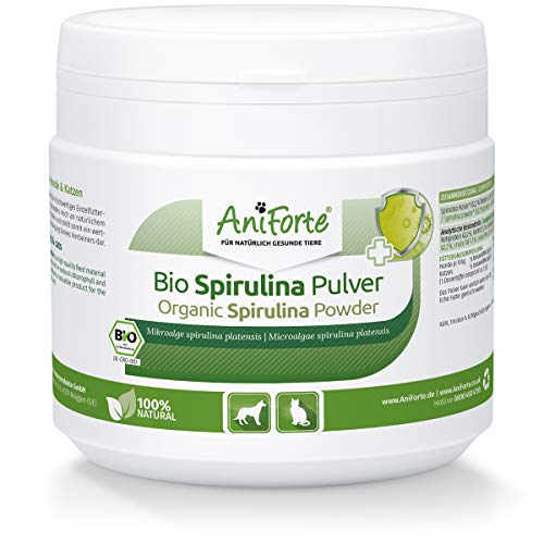 AniForte Espirulina Bio en polvo de para perros y gatos 250g - Las microalgas ayudan a la piel y pelaje, así como al sistema inmunológico y a los procesos metabólicos