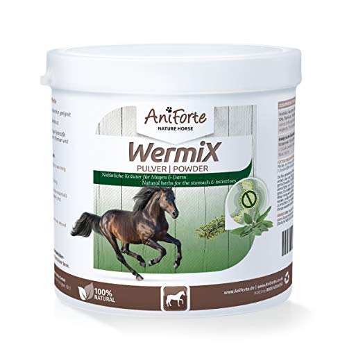 AniForte WermiX en Polvo para Caballos y Ponis 250g - Producto Natural para Antes, Durante y después de la infestación de Gusanos, el ajenjo y Las Hierbas Naturales ayudan al estómago y el intestino