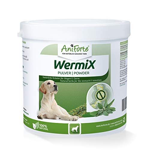 AniForte WermiX en polvo para perros 250 g - producto natural para antes, durante y después de la infestación de gusanos, el ajenjo y las hierbas naturales ayudan al estómago y el intestino