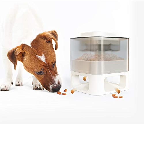 ANROD Comederos Automáticos para Perro Juguete con Botones, Comida para Perros de Alimentación Lenta para IQ Juegos Interactivos de Interior para Mascotas Pequeñas / Grandes (Blanco)