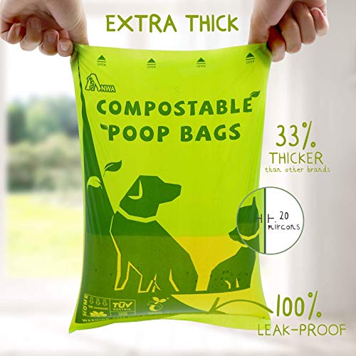ANWA Bolsas biodegradables para excrementos de perro, bolsas compostables, extra gruesas, a base de vegetales, certificadas, 100% ecológicas