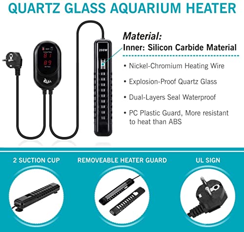 AQQA Calentador de acuario 500W, varilla de calentamiento de acuario digital de temperatura ajustable con pantalla LED y controlador de temperatura externo