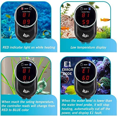 AQQA Calentador de acuario 500W, varilla de calentamiento de acuario digital de temperatura ajustable con pantalla LED y controlador de temperatura externo