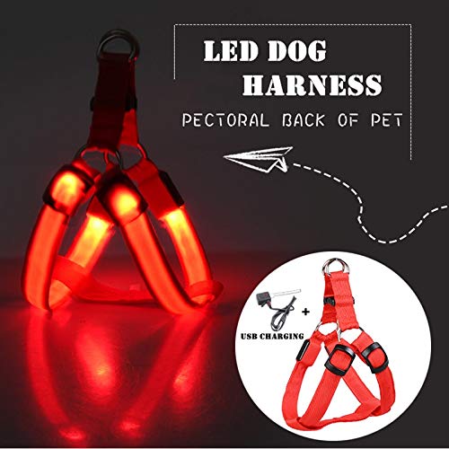 Arnés de nailon LED para perro luminoso USB de carga para perro cable de seguridad de la noche intermitente collar de luz para gato mascota accesorios S redbattery