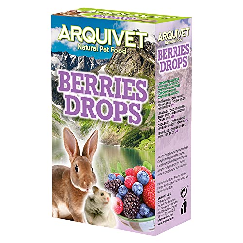 ARQUIVET Berries Drops Frutas del Bosque 65 gr -Snacks para roedores - Chuches, golosinas, premios, recompensas, chucherías para Conejos, Hamsters, cobayas, Hurones