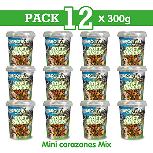 Arquivet Soft Snacks para Perro Mini Corazones Mix Pack 12 x 300 g - Snacks Naturales para Perros de Todas Las Razas - Premios, recompensas, chuches para Perros