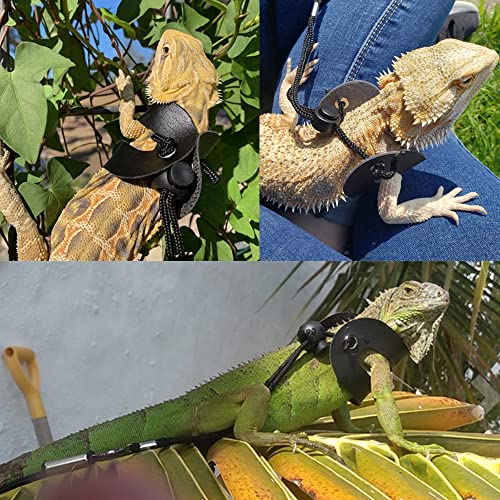 ASOCEA 3 unidades ajustable de arnés y correa de lagarto de dragón barbado para reptiles de cuero suave al aire libre cuerda de nailon para anfibios camaleón bebé Iguana y animales pequeños (S,M, L)
