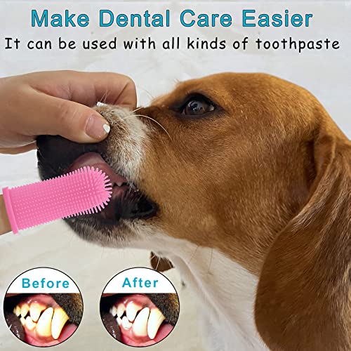 Aujzoo Cepillo de dientes para perros, 360º cepillo de dientes para mascotas, cuidado dental para perros, gatos, cepillo de dientes de silicona para dedos