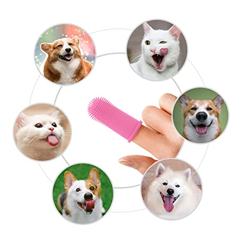 Aujzoo Cepillo de dientes para perros, 360º cepillo de dientes para mascotas, cuidado dental para perros, gatos, cepillo de dientes de silicona para dedos