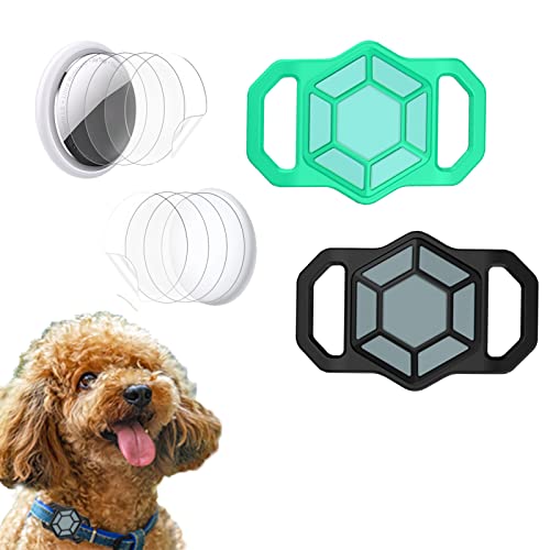 Aukvite [2 PCS] Funda de Silicona Compatible con Airtag, Funda Protectora Airtag Adecuado para Collar de Mascotas / Perros / Gatos, GPS Tracking Finder Case Anti-perdida (Verde Claro+Negro)