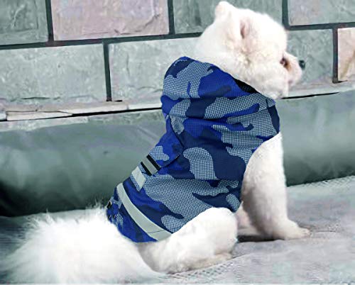 Babydog Abrigo Chaleco Impermeable para Perro con Capucha, Forro Transpirable y Sin Mangas, Cierre Velcro, Bolsillo Espalda, Modelo Camuflaje Militar (M, Azul)