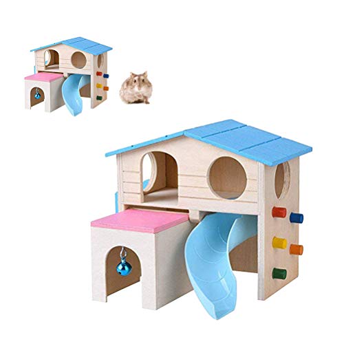 Balacoo Hamster Zona de Juegos Pequeño Animal Escondite Casa Escalada Escalera Diapositiva Campana de Madera Choza Juguetes para Jugar