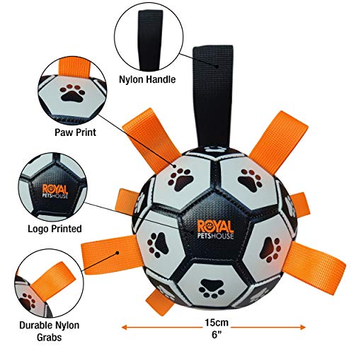 Balón de fútbol Flotante para Perros Royal Pets House con Correas para un fácil Agarre | Juguete Interactivo Ideal para Juegos acuáticos | Interior y Exterior | Mejor Juguete para Mascotas en 2021