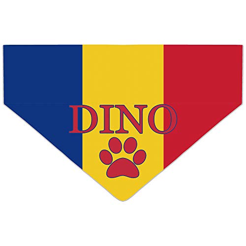 Bandanas de perro con bandera internacional personalizable, diseño de perro con nombre y símbolo, bufanda triangular para cuello de mascota [va al collar de perro] (Rumania)