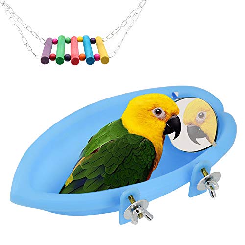 Bañera para pájaros con espejo, para colgar pájaros, accesorios para bañera y columpio de juguete para loro pequeño