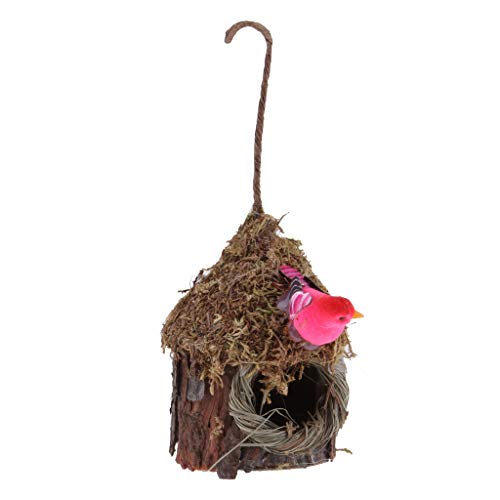 Baoblaze Casita para Pájaros Nido de Pájaro Caja de Cría Tejido de Hierba Salvaje - F: Casa de Madera