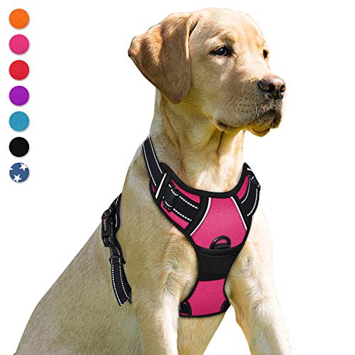 BARKBAY Arnés de perro sin tirón Clip frontal Heavy Duty Reflectante Fácil Control Mango para Pasear perros grandes (rosa, XL)