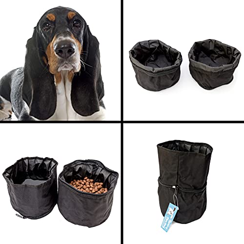 BASSET HOUND - Cuenco doble portátil para perro de viaje - Alimentos y agua