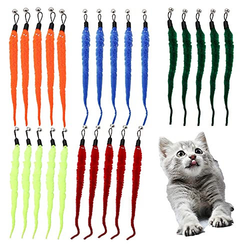 BDHI 25pcs 5 colores gato gusano juguetes reemplazo gusano divertidos juguetes con campanas para mascotas gatos perros (P01-25)