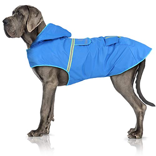 Bella & Balu Chubasquero de perro - Impermeable para mascotas con capucha y reflectores para proteger a su perro en paseos largos del frío, la lluvia o la nieve en épocas frías.(XL | AZUL)
